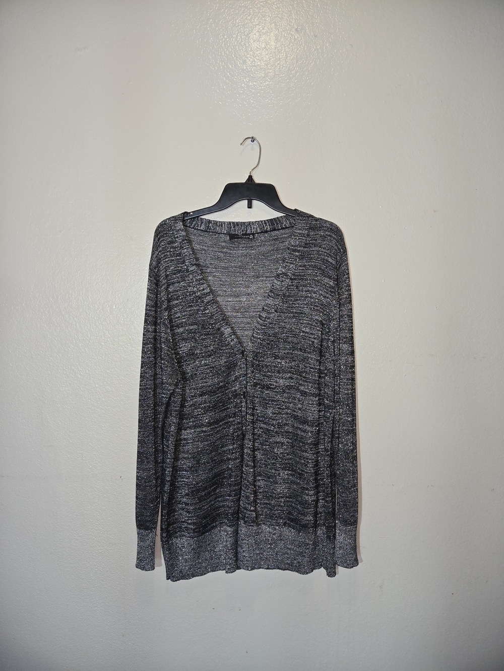 Karen Kane 2X Silver Metallic Shimmer Cardigan - Plus Size Lightweight Sweater